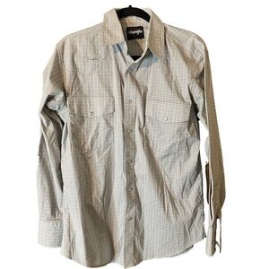 Wrangler Men's Retro Premium Long Sleeve Woven Grey Blue Plaid Shirt Size M